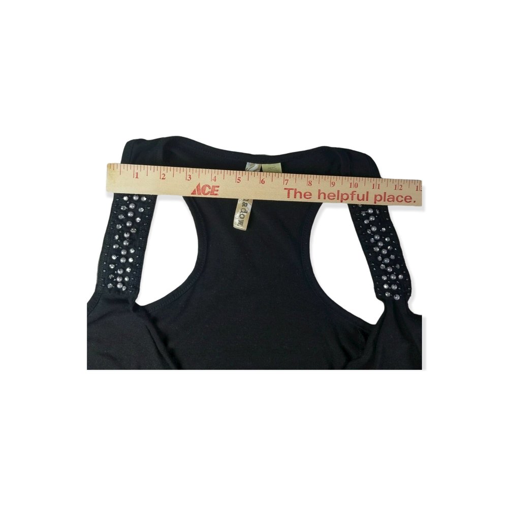 4/$25 EYESHADOW Black Boho Sleeveless Swing Vest Womens M Rhinestones & Pearls - Picture 9 of 12